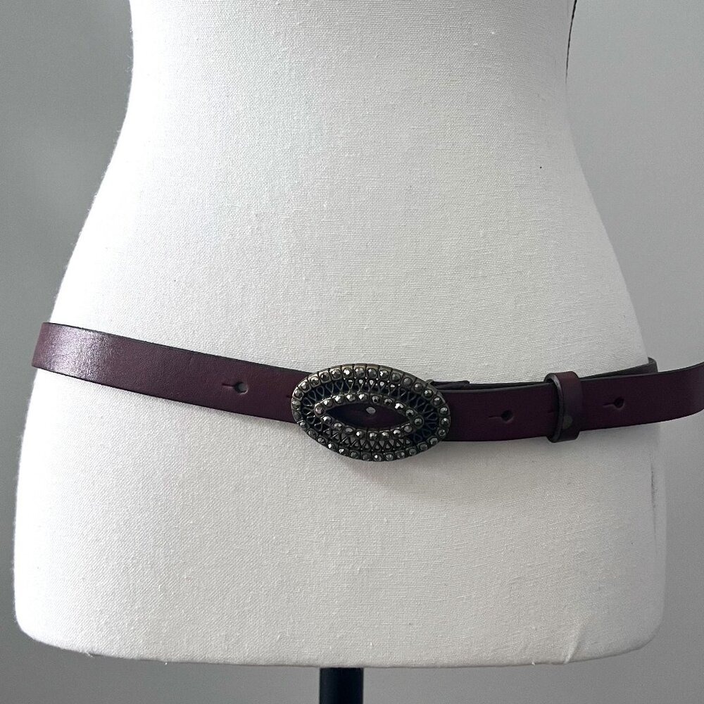 Fossil Chocolate Brown Leather and Marcasite Belt Women's Size M